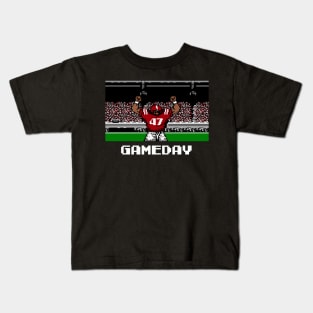 Crimson and Cream Football Gameday Retro 8 Bit Linebacker Kids T-Shirt